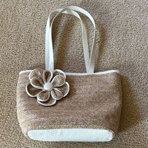 Bueno Tan and Cream Shoulder Bag with Floral Detail 13” by 9”